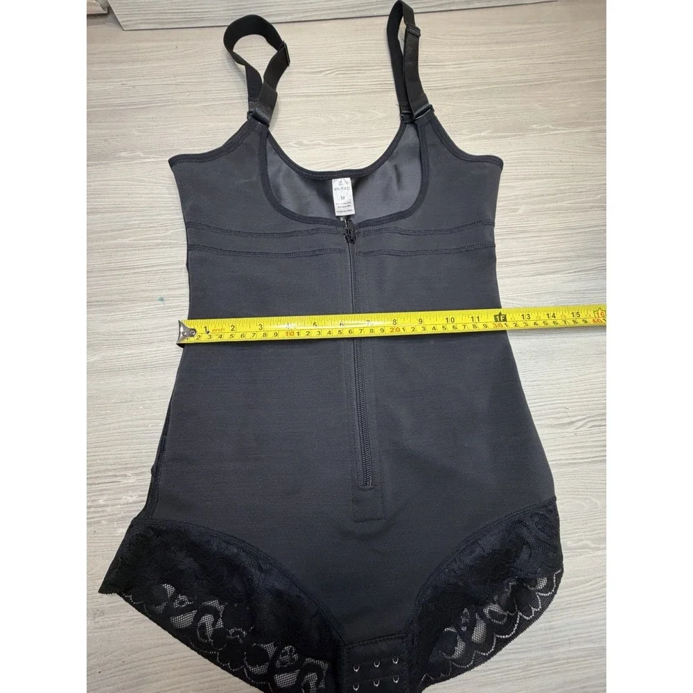 Bodysuit Shapewear Open Bust Black Adjustable Straps Size Medium Lace